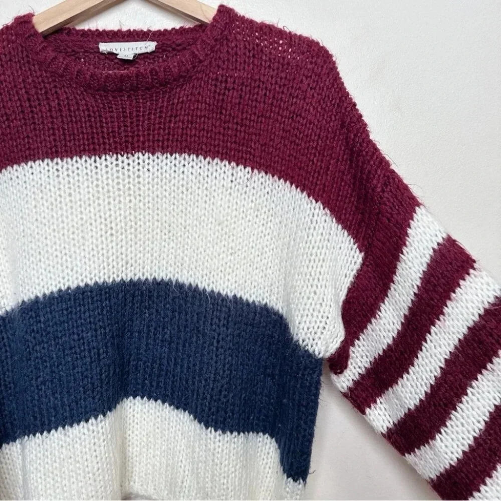Lovestitch Womens Medium Striped Colorblock Crew Neck Sweater - Picture 7 of 16